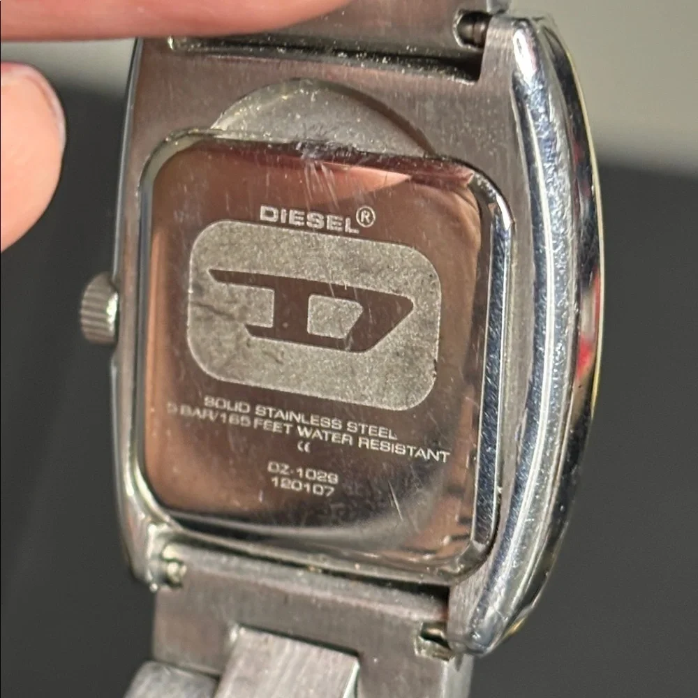 Men's Diesel Silver Watch Blue Face Square Needs Battery